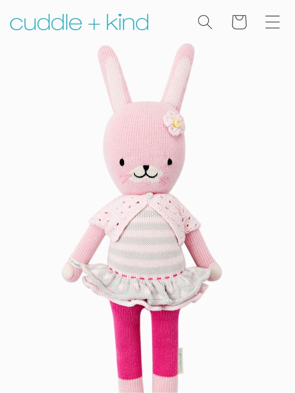 Cuddle+Kind Chloe Bunny Pink Knit Bunny Doll Plush Toy with Dress